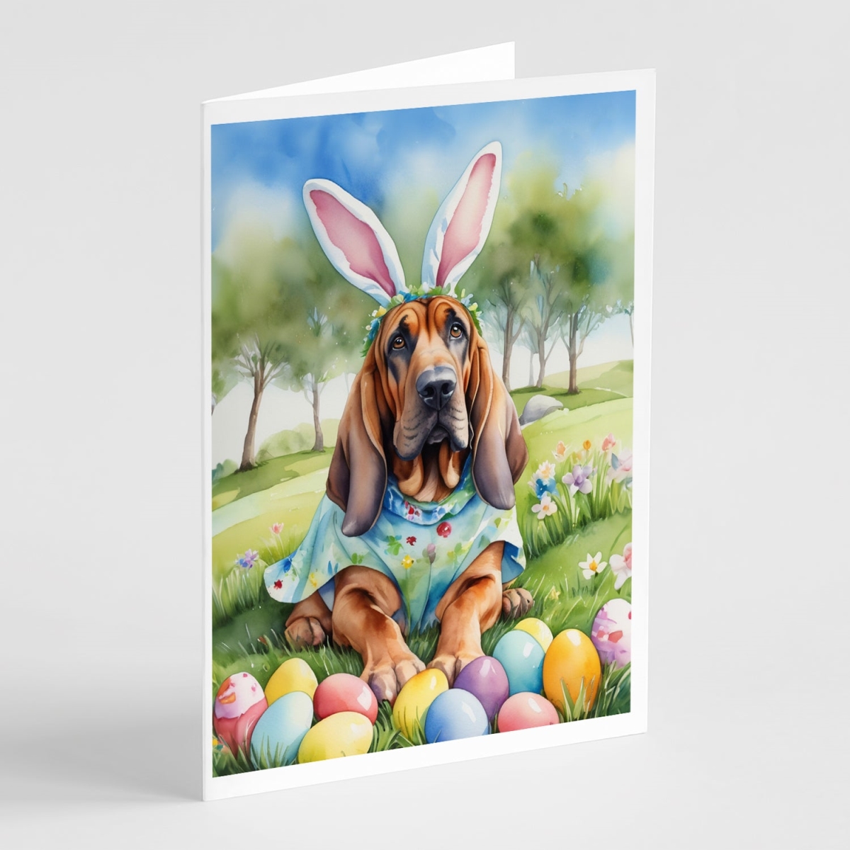 5 x 7 in. Bloodhound Easter Egg Hunt Greeting Cards - Pack of 8