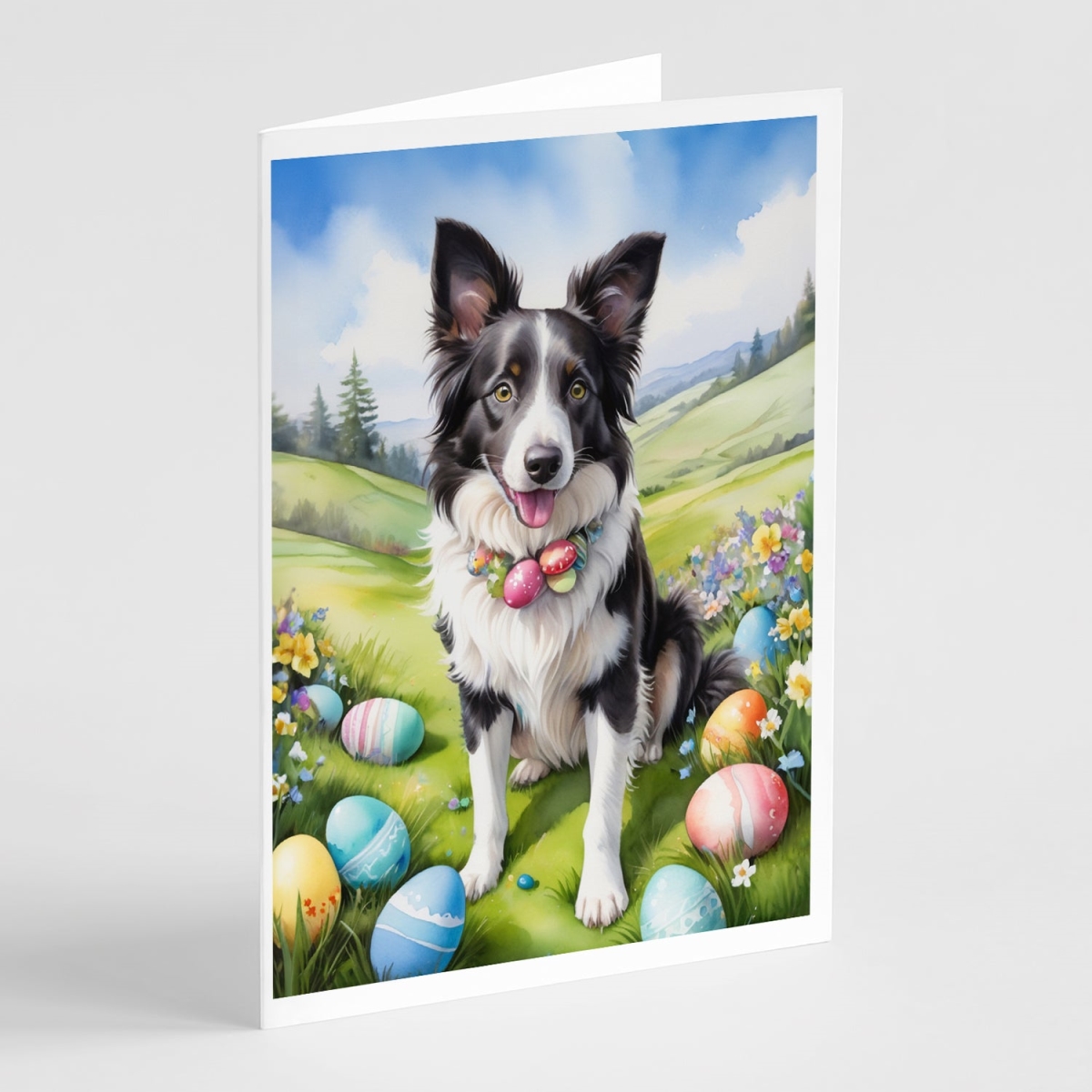 5 x 7 in. Border Collie Easter Egg Hunt Greeting Cards - Pack of 8