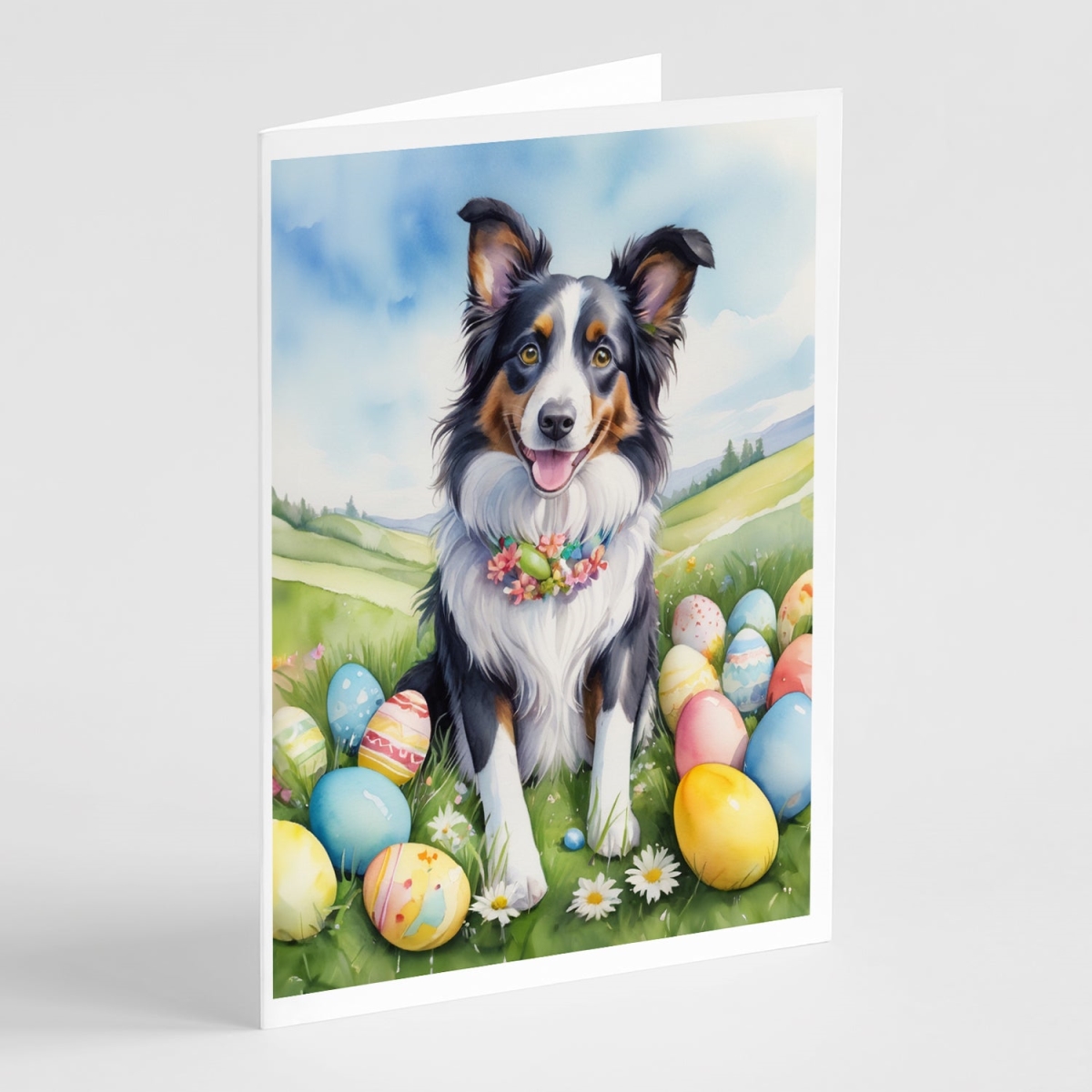 5 x 7 in. Border Collie Easter Egg Hunt Greeting Cards - Pack of 8