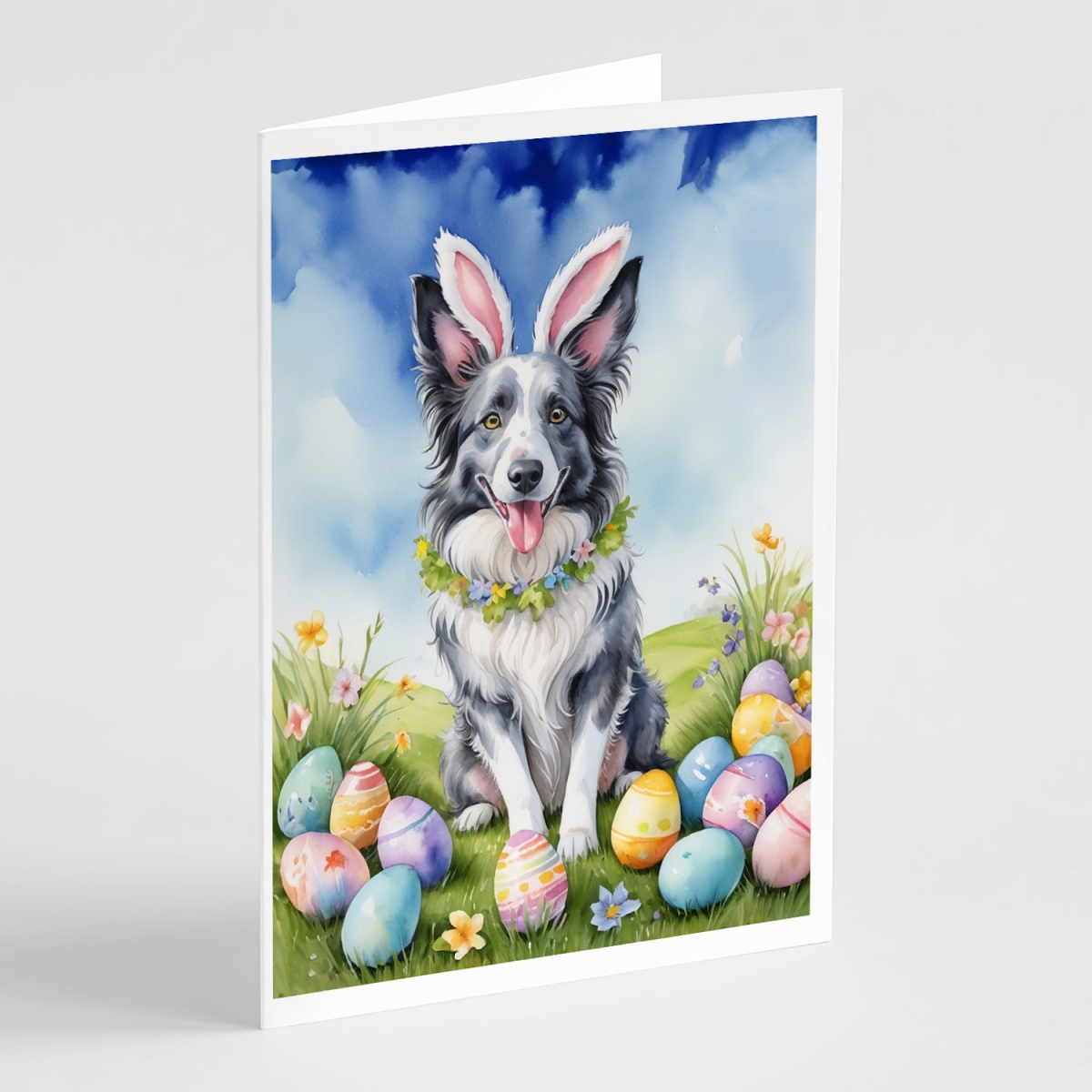 5 x 7 in. Border Collie Easter Egg Hunt Greeting Cards - Pack of 8