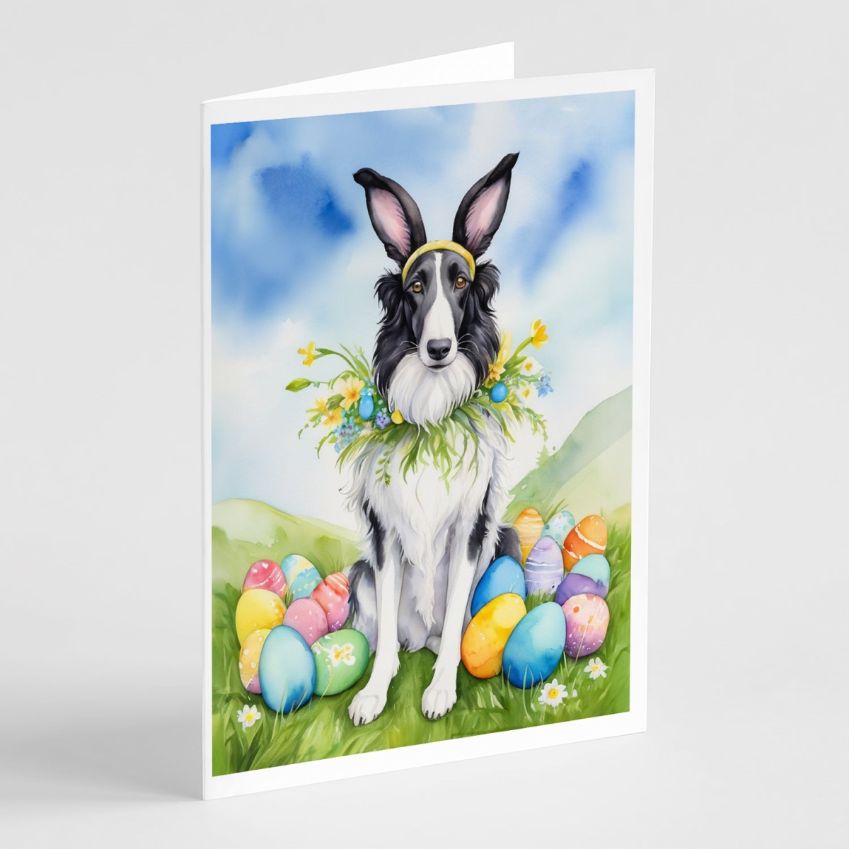 5 x 7 in. Borzoi Easter Egg Hunt Greeting Cards - Pack of 8
