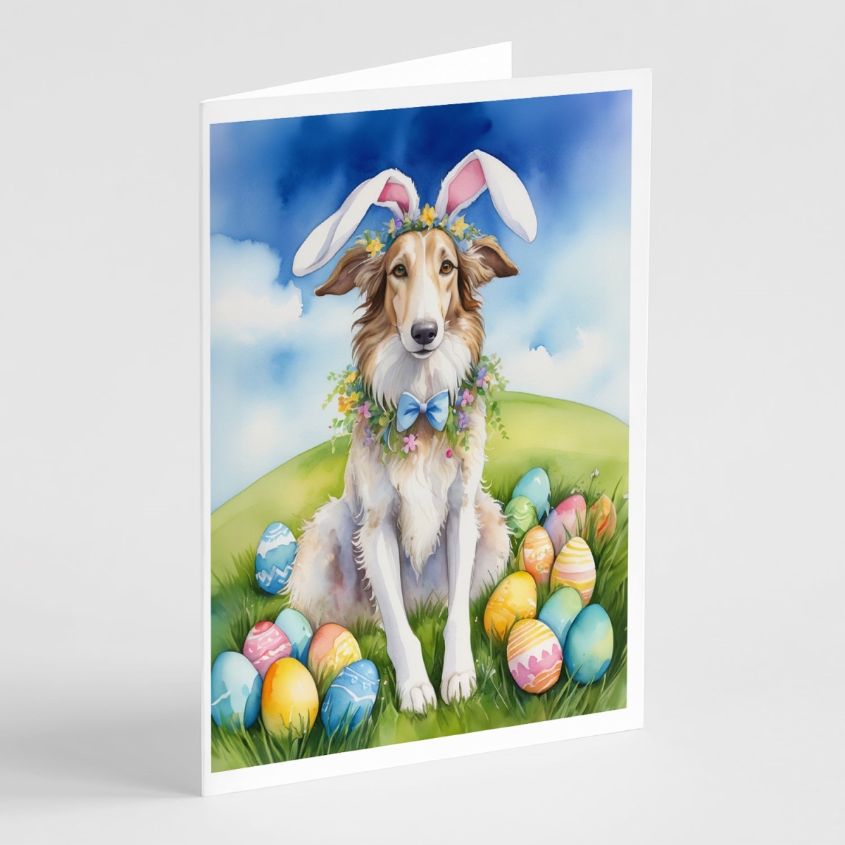 5 x 7 in. Borzoi Easter Egg Hunt Greeting Cards - Pack of 8