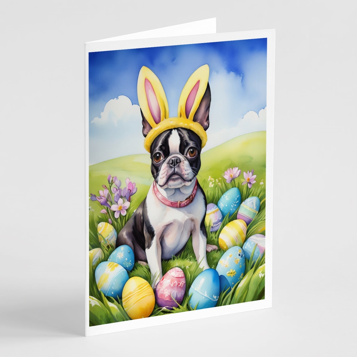 DAC4968GCA7P 5 x 7 in. Boston Terrier Easter Egg Hunt Greeting Cards - Pack of 8