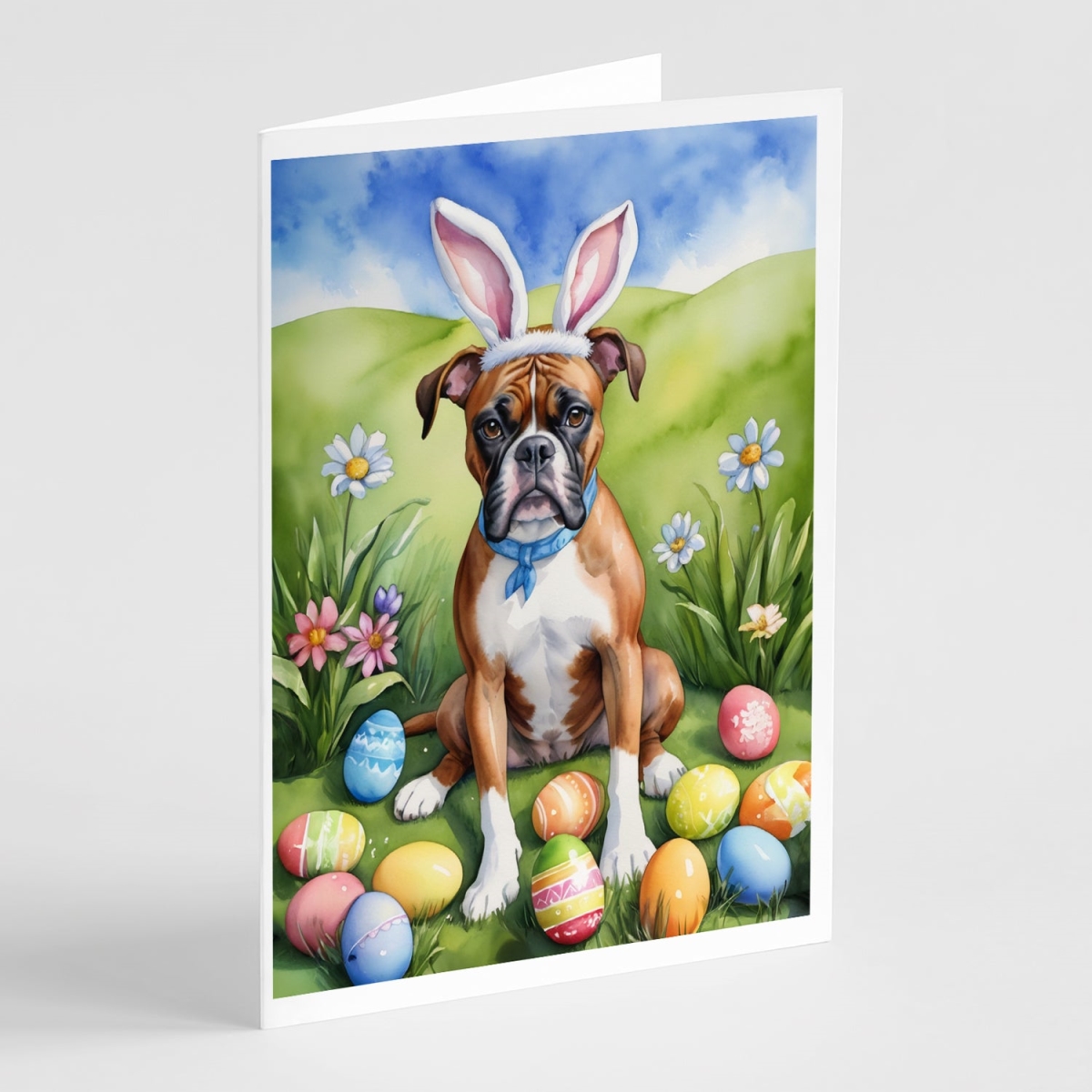 5 x 7 in. Boxer Easter Egg Hunt Greeting Cards - Pack of 8