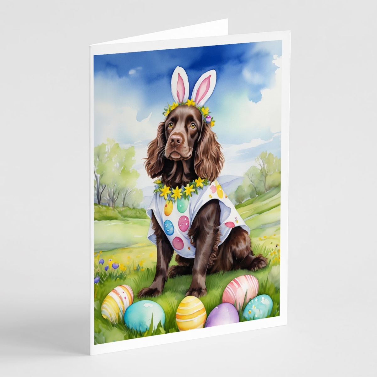 5 x 7 in. Boykin Spaniel Easter Egg Hunt Greeting Cards - Pack of 8