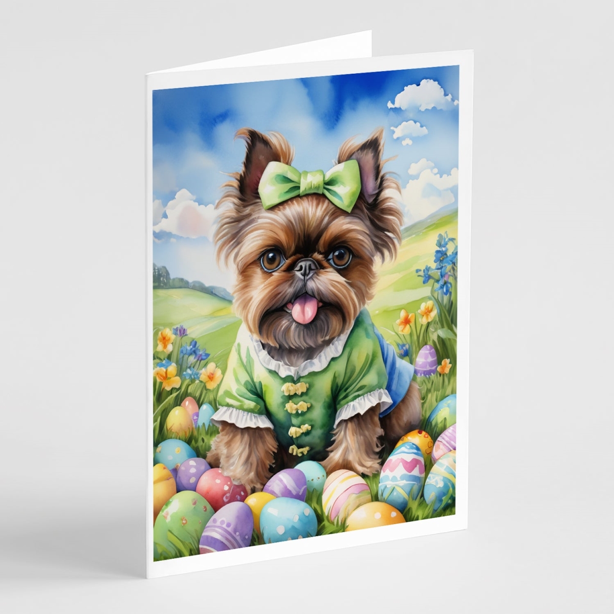 5 x 7 in. Brussels Griffon Easter Egg Hunt Greeting Cards - Pack of 8
