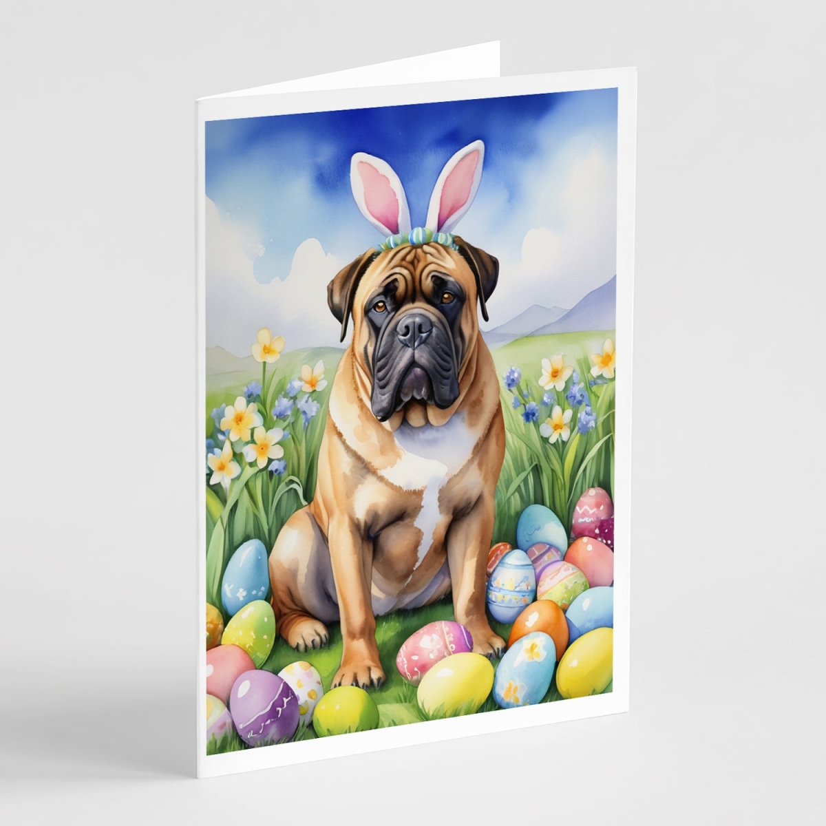 5 x 7 in. Bullmastiff Easter Egg Hunt Greeting Cards - Pack of 8