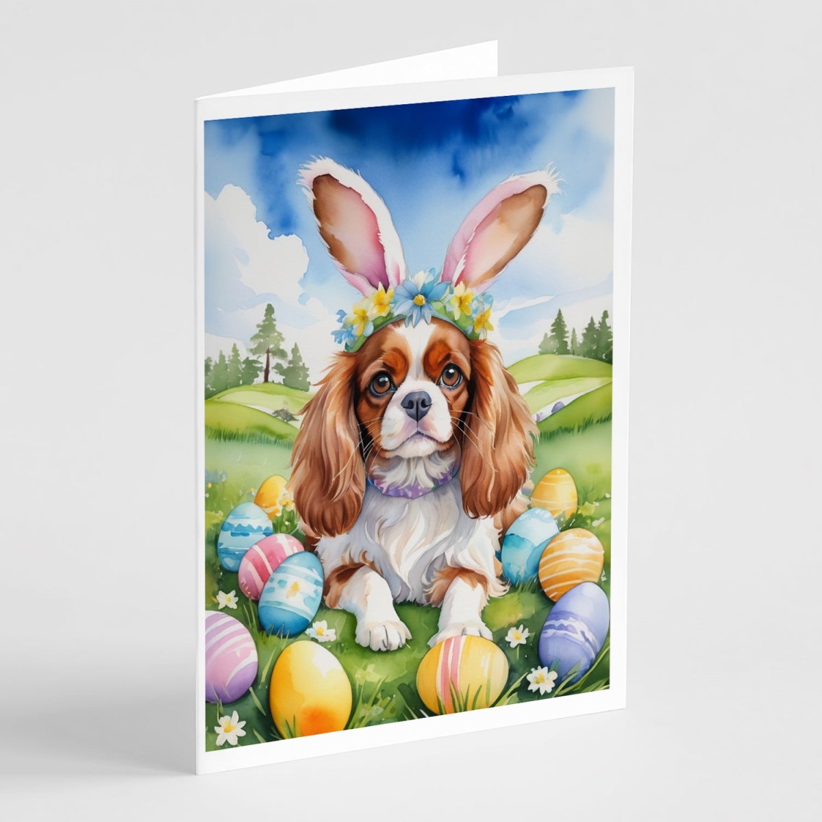 5 x 7 in. Cavalier Spaniel Easter Egg Hunt Greeting Cards - Pack of 8