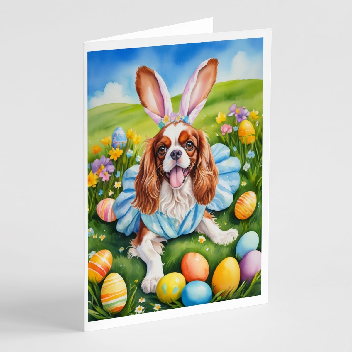 5 x 7 in. Cavalier Spaniel Easter Egg Hunt Greeting Cards - Pack of 8