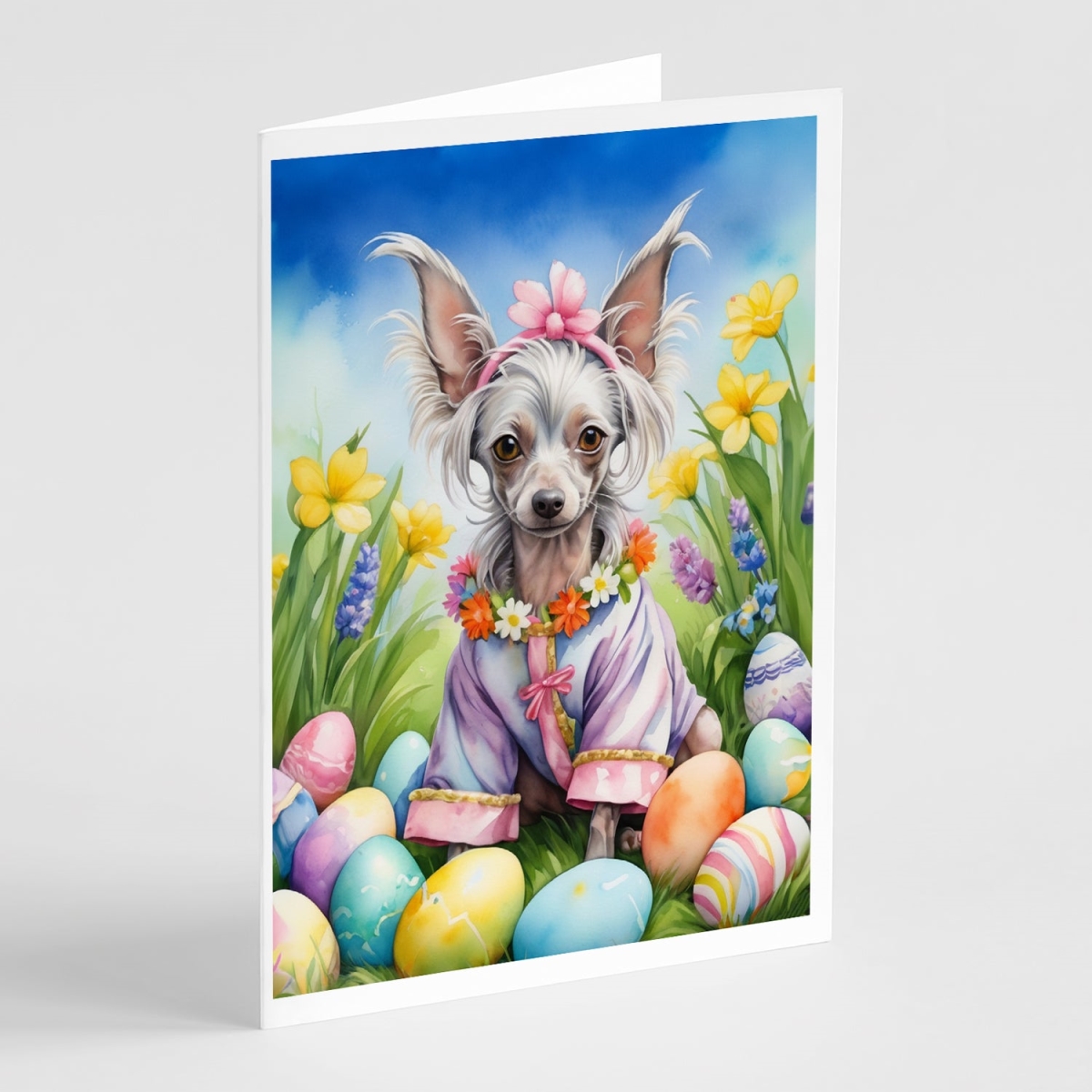 5 x 7 in. Chinese Crested Easter Egg Hunt Greeting Cards - Pack of 8