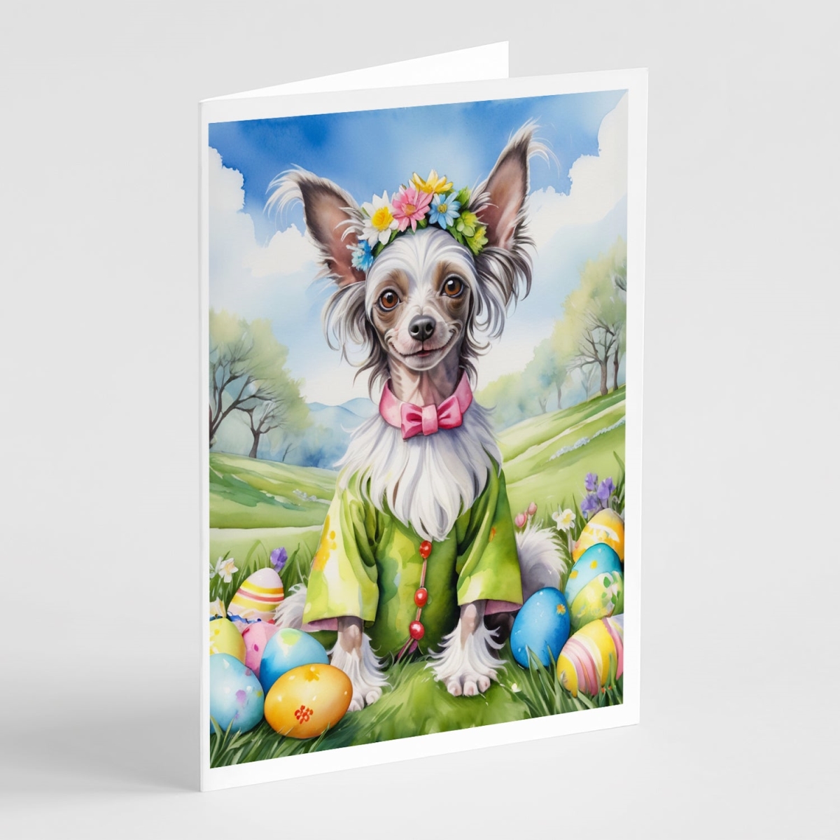 5 x 7 in. Chinese Crested Easter Egg Hunt Greeting Cards - Pack of 8