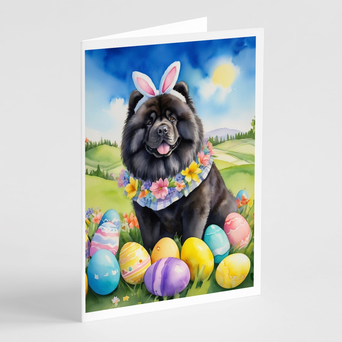 5 x 7 in. Chow Chow Easter Egg Hunt Greeting Cards - Pack of 8