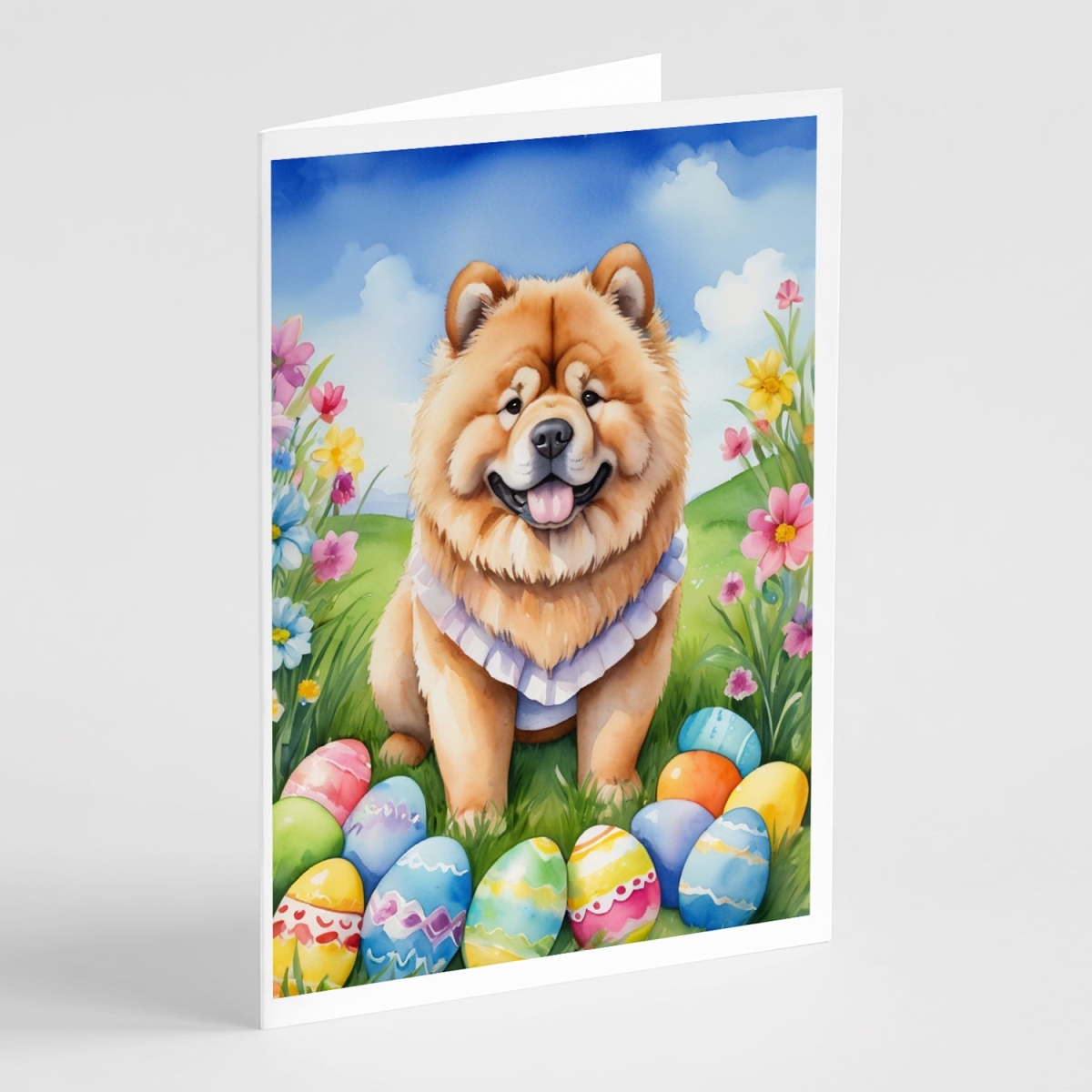 5 x 7 in. Chow Chow Easter Egg Hunt Greeting Cards - Pack of 8