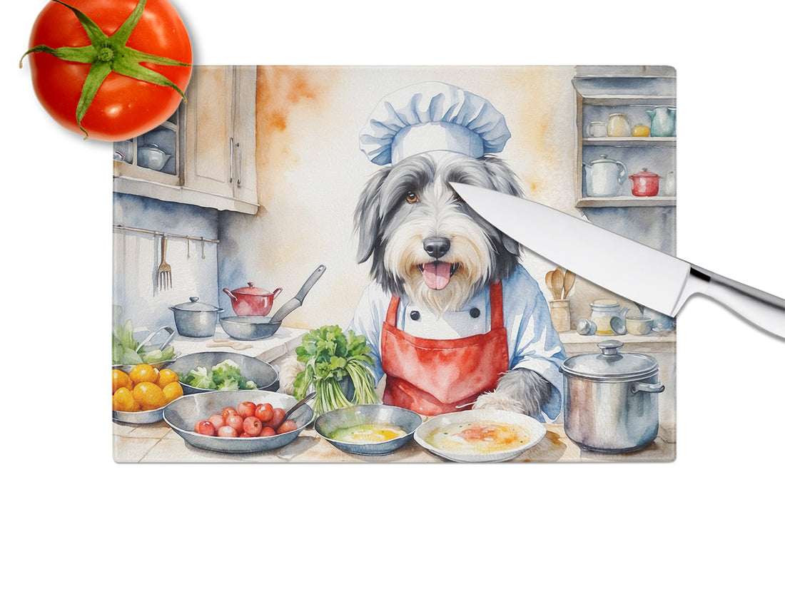 15 x 12 in. Bearded Collie The Chef Glass Cutting Board