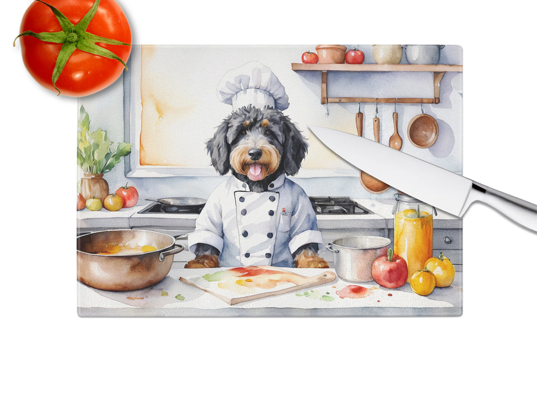 15 x 12 in. Bernedoodle The Chef Glass Cutting Board