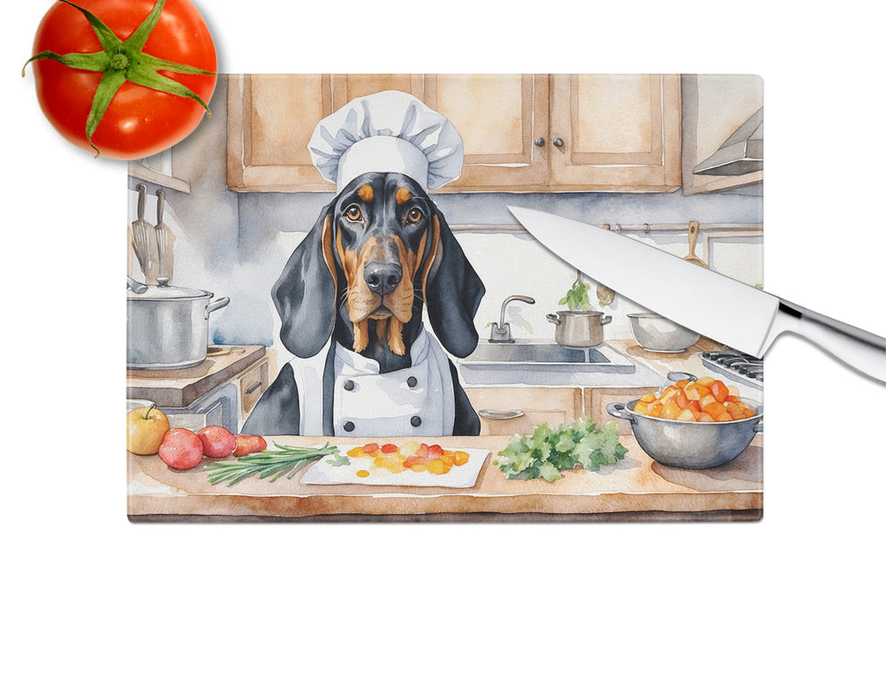 DAC6209LCB 15 x 12 in. Black & Tan Coonhound The Chef Glass Cutting Board