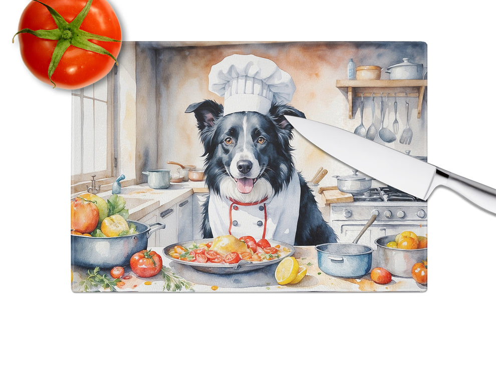 15 x 12 in. Border Collie The Chef Glass Cutting Board