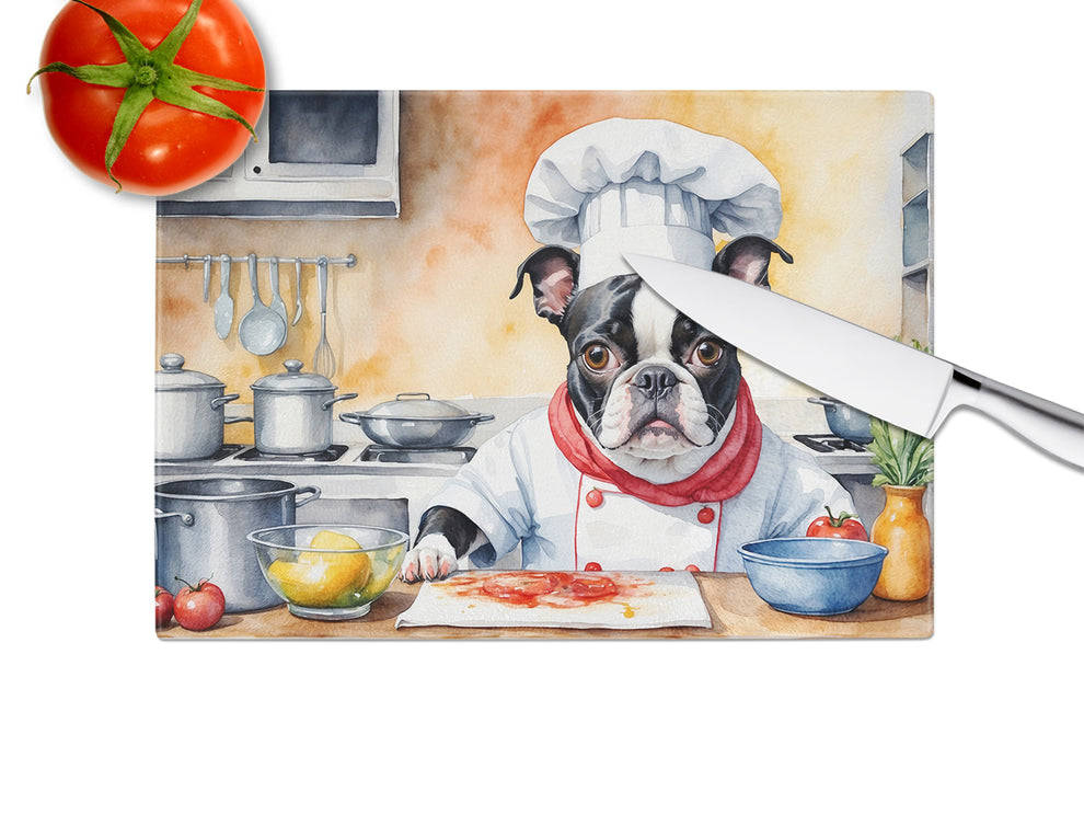 15 x 12 in. Boston Terrier The Chef Glass Cutting Board