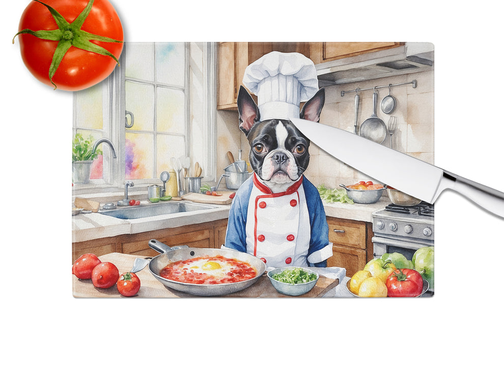 DAC6216LCB 15 x 12 in. Boston Terrier The Chef Glass Cutting Board