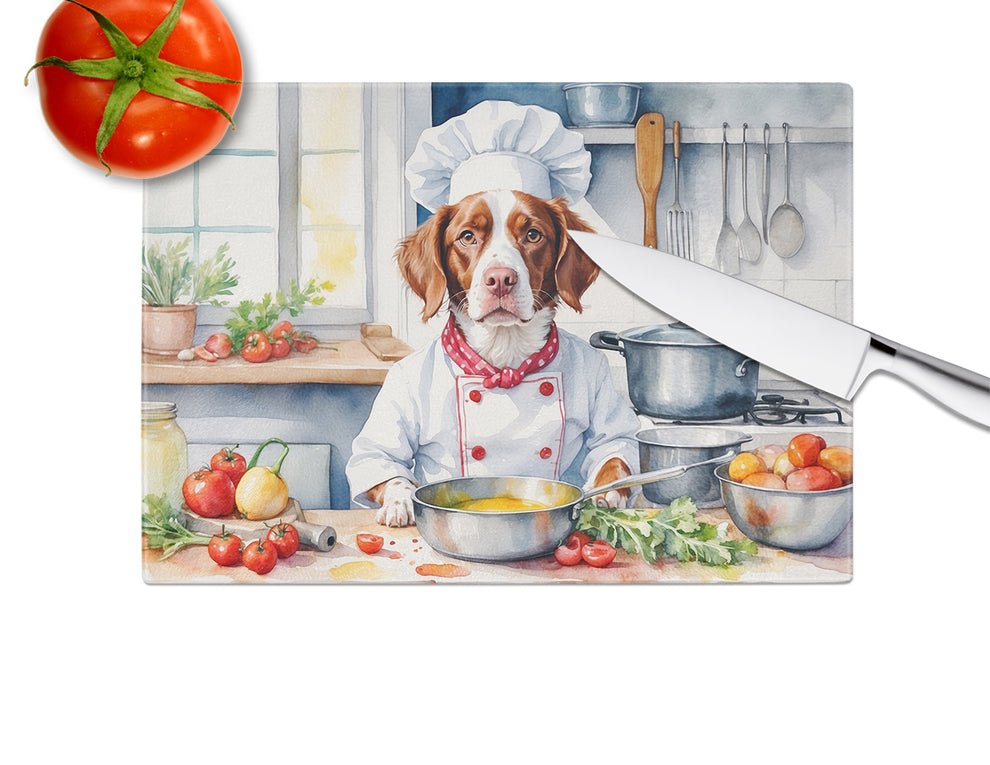 DAC6221LCB 15 x 12 in. Brittany Spaniel The Chef Glass Cutting Board