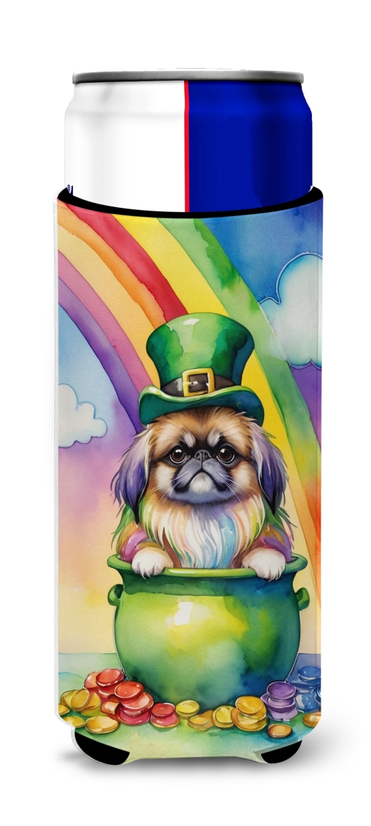 12 oz Pekingese St Patricks Day Hugger for Ultra Slim Cans