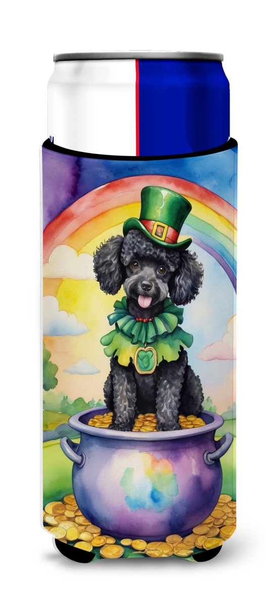 12 oz Black Poodle St Patricks Day Hugger for Ultra Slim Cans