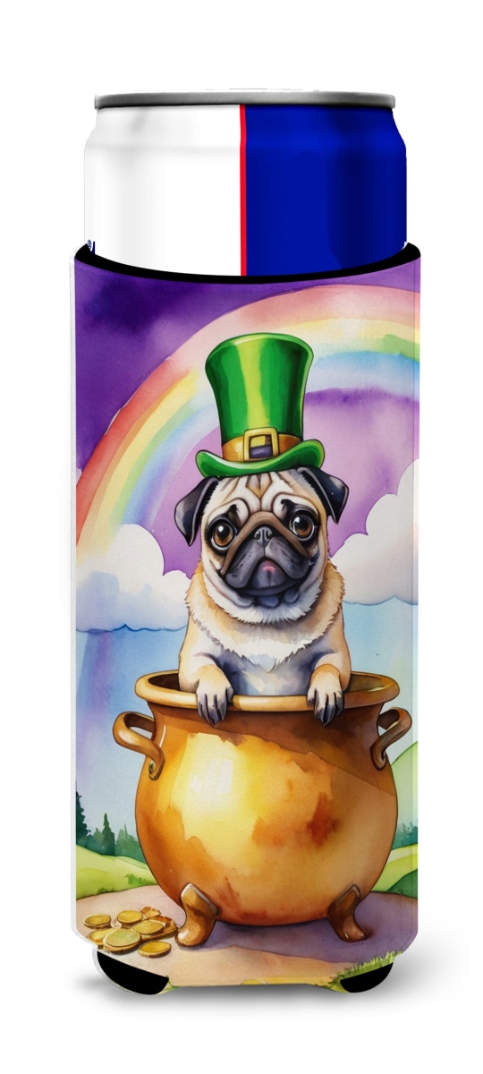 12 oz Pug St Patricks Day Hugger for Ultra Slim Cans