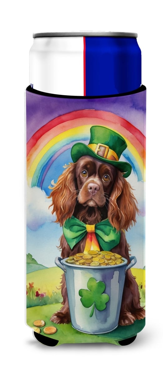 Picture of Carolines Treasures DAC5618MUK 12 oz Sussex Spaniel St Patricks Day Hugger for Ultra Slim Cans