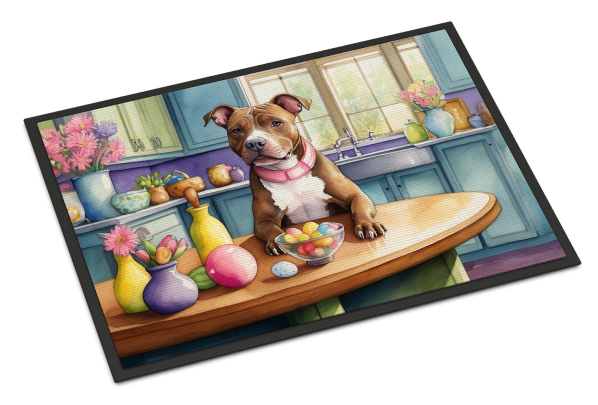 24 x 36 in. Decorating Easter Pit Bull Terrier Doormat