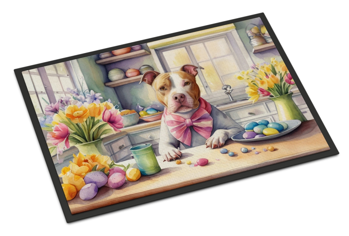 DAC6869JMAT 24 x 36 in. Decorating Easter Pit Bull Terrier Doormat