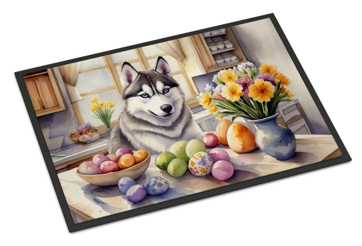 24 x 36 in. Decorating Easter Siberian Husky Doormat