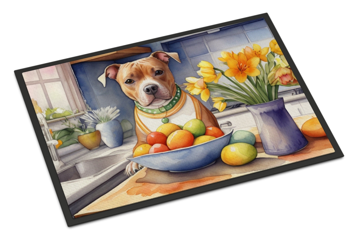 24 x 36 in. Decorating Easter Staffordshire Bull Terrier Doormat