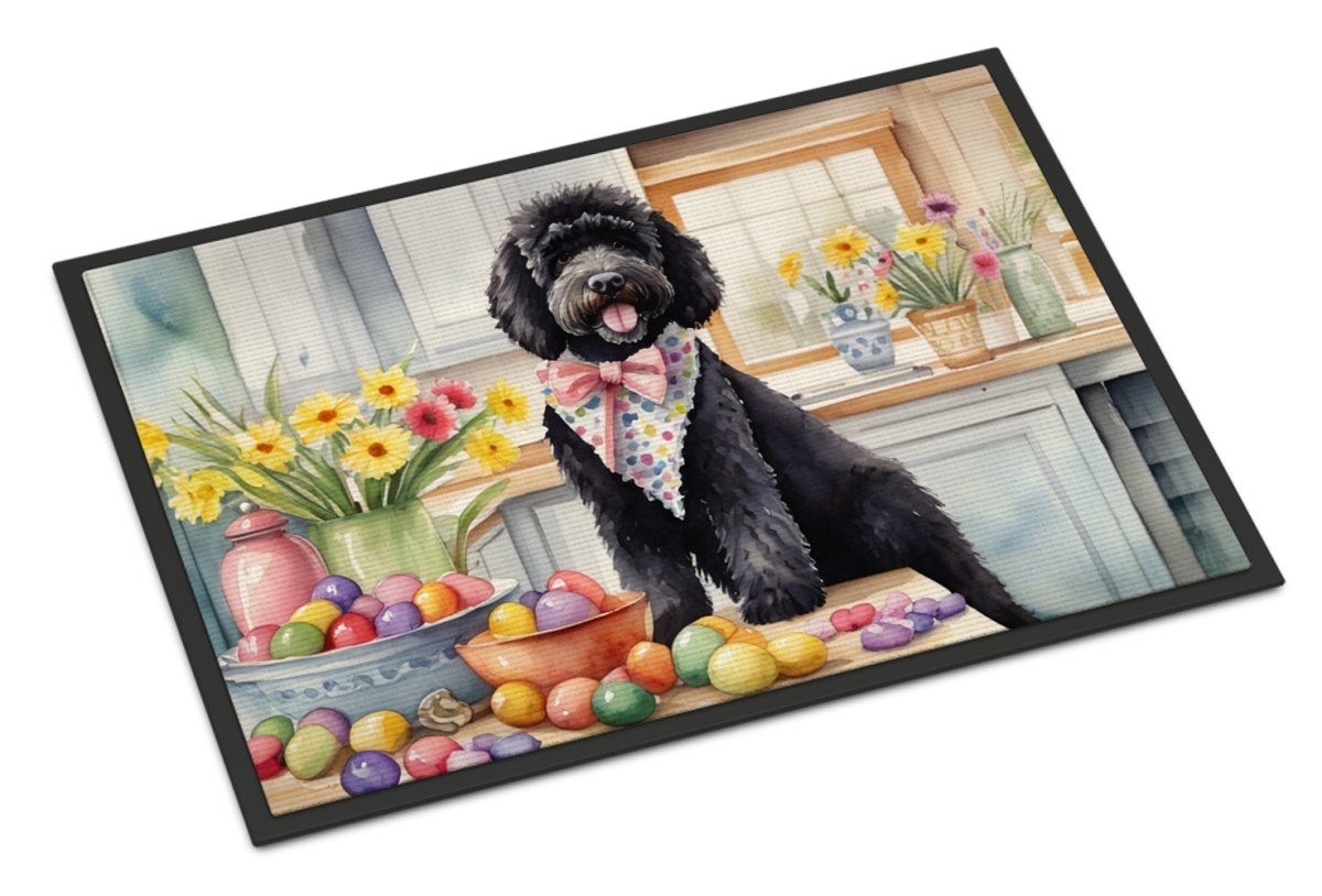 18 x 27 in. Decorating Easter Portuguese Water Dog Doormat