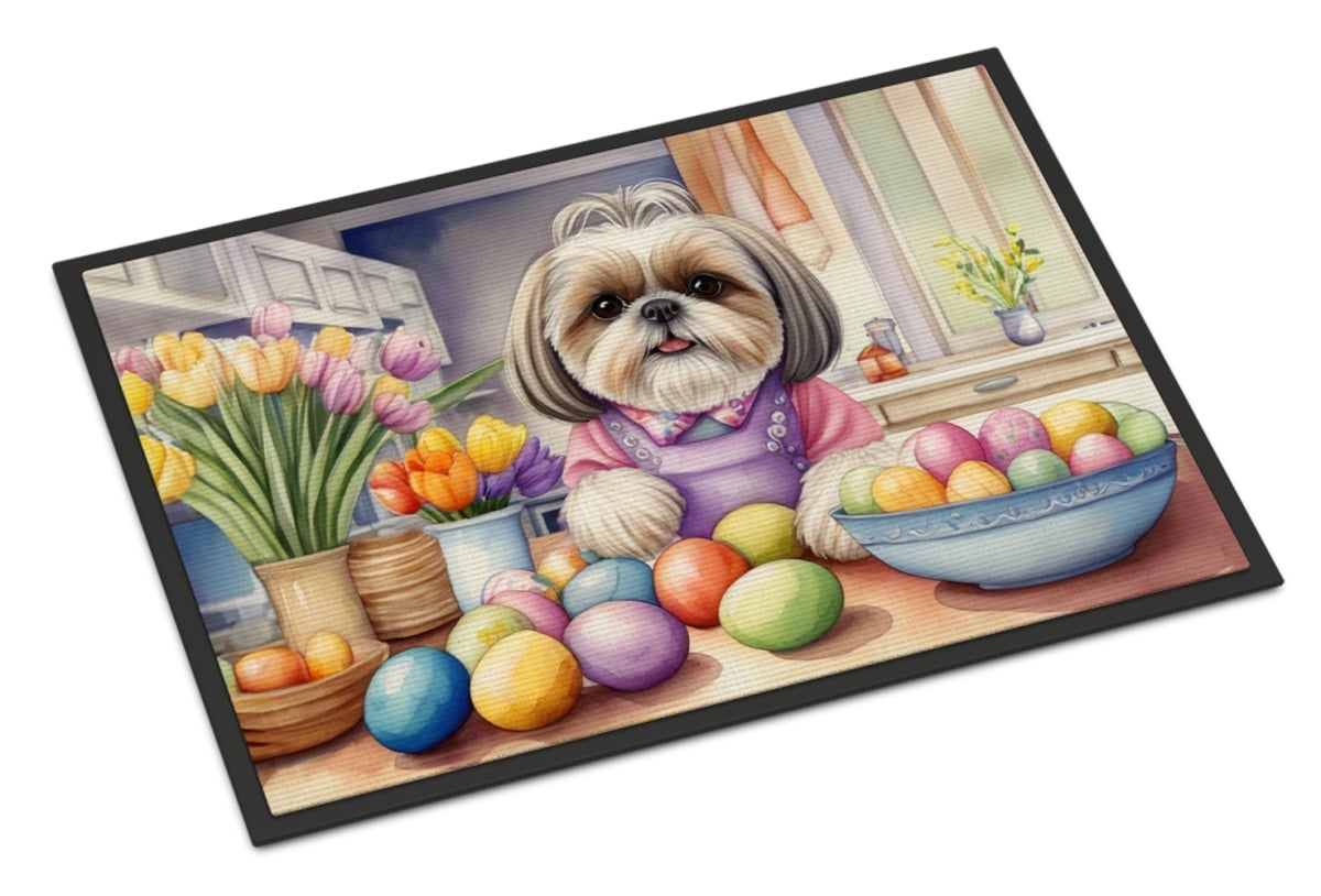 18 x 27 in. Decorating Easter Shih Tzu Doormat