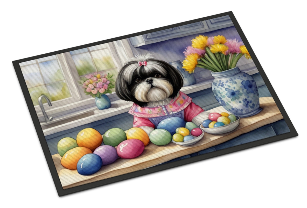 18 x 27 in. Decorating Easter Shih Tzu Doormat