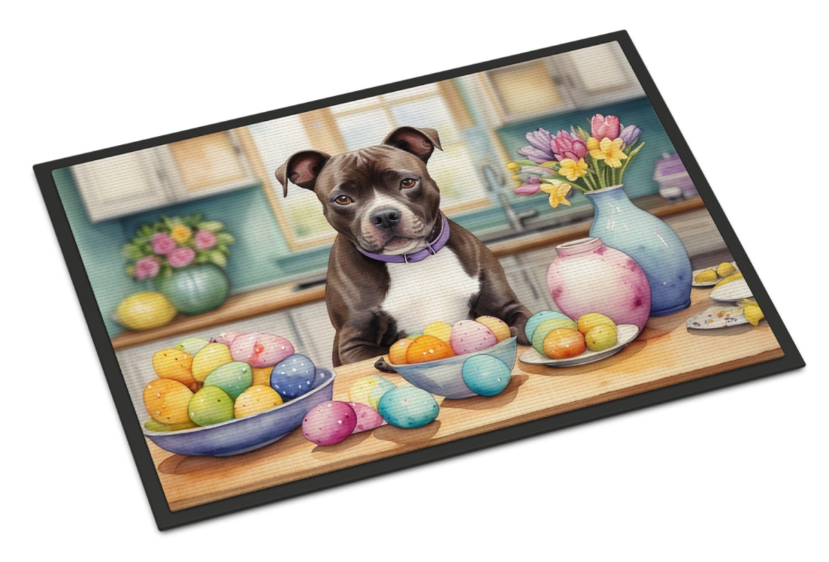 18 x 27 in. Decorating Easter Staffordshire Bull Terrier Doormat