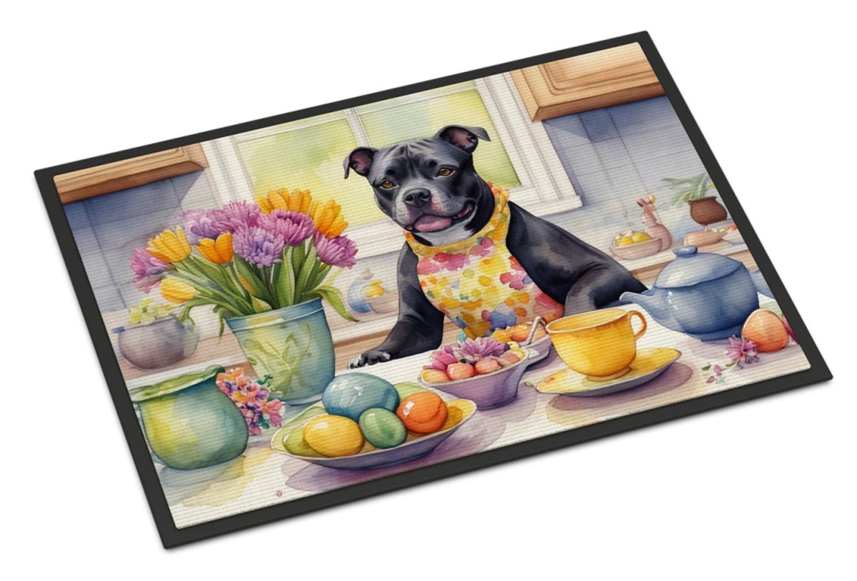 18 x 27 in. Decorating Easter Staffordshire Bull Terrier Doormat