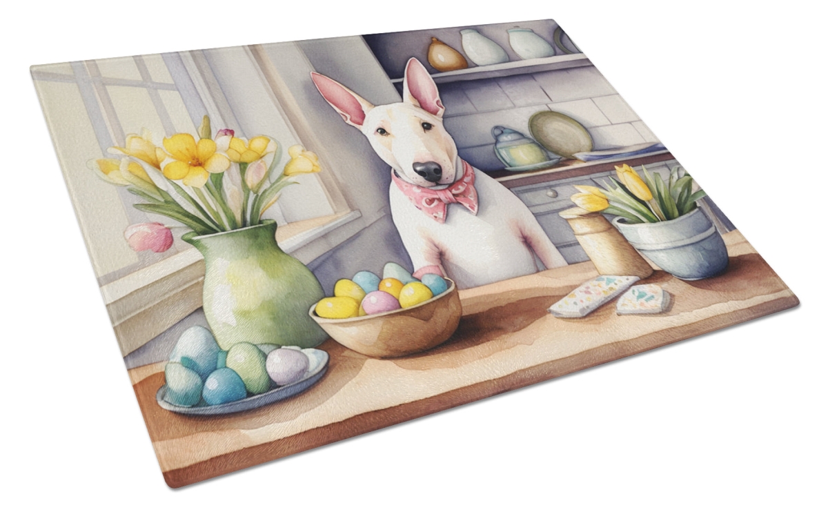 15 x 12 in. Decorating Easter English Bull Terrier Glass Cutting Board