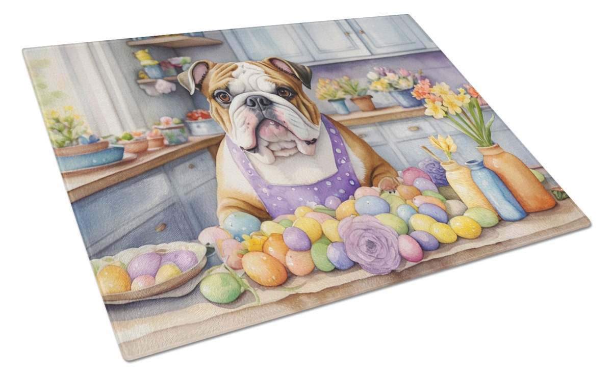 15 x 12 in. Decorating Easter English Bulldog Glass Cutting Board
