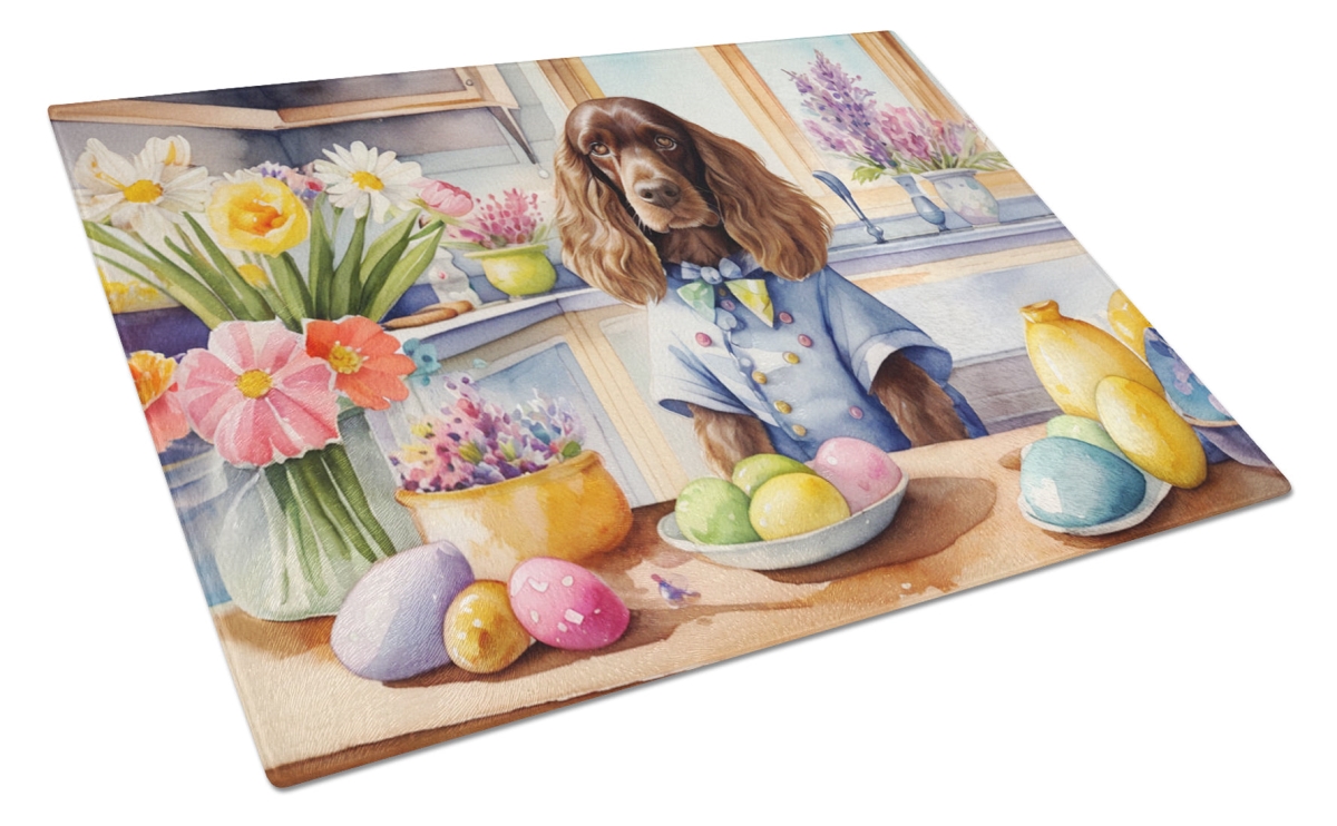 15 x 12 in. Decorating Easter English Cocker Spaniel Glass Cutting Board