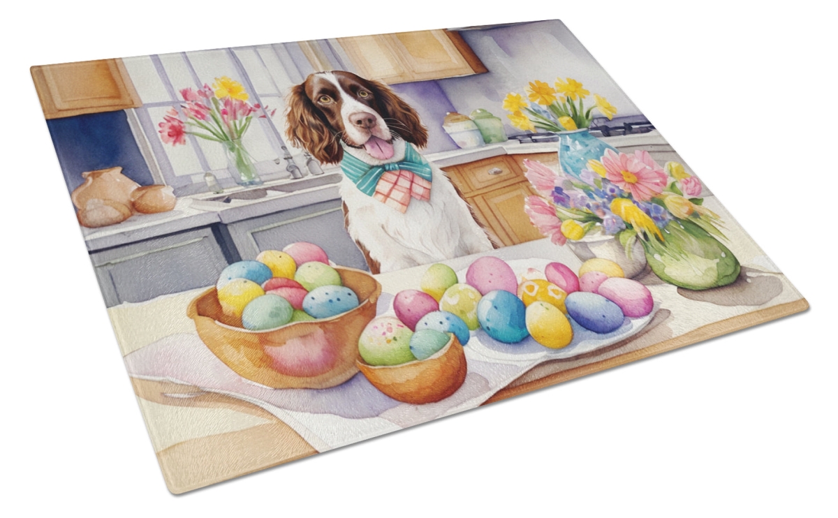 15 x 12 in. Decorating Easter English Springer Spaniel Glass Cutting Board