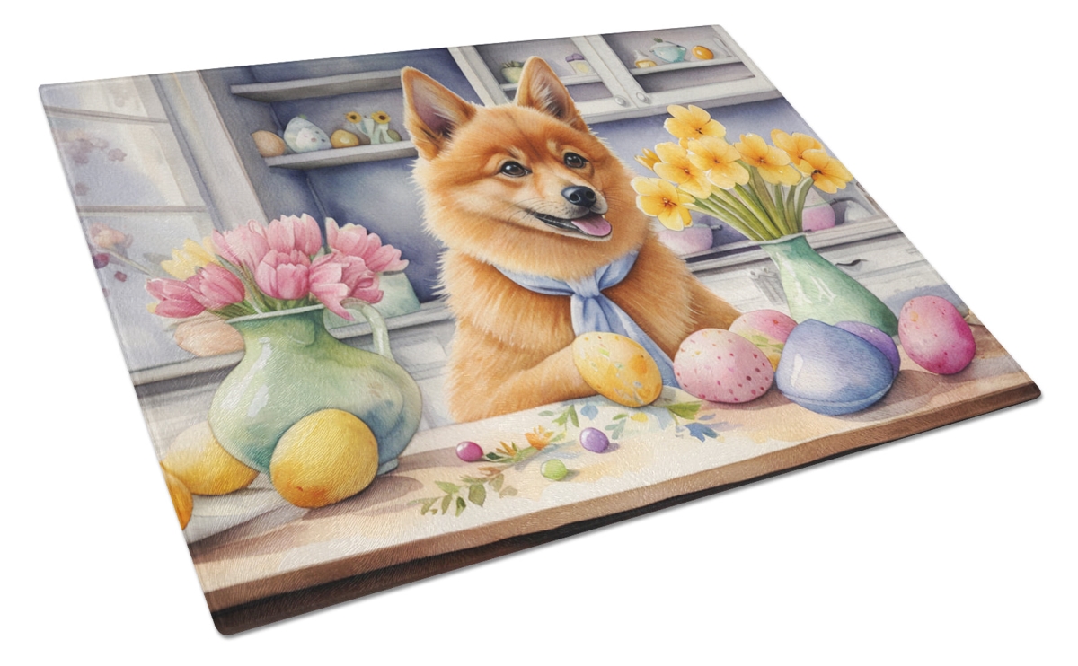 15 x 12 in. Decorating Easter Finnish Spitz Glass Cutting Board