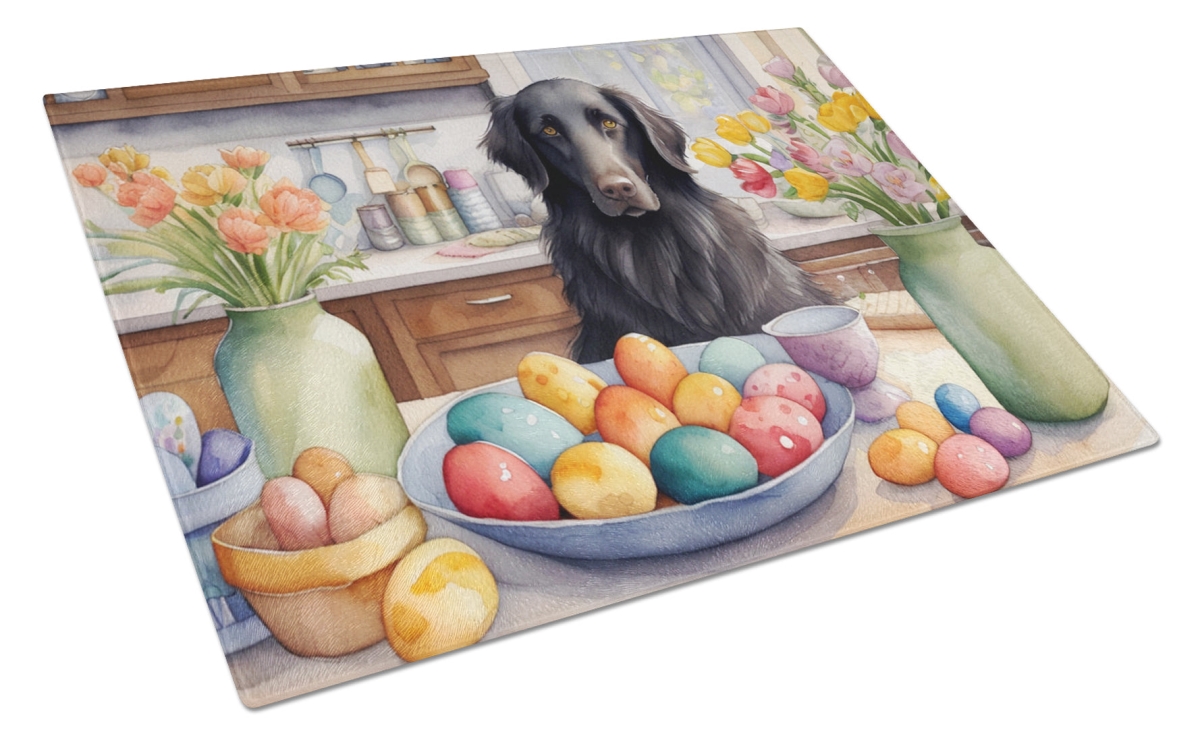 15 x 12 in. Decorating Easter Flat-Coated Retriever Glass Cutting Board