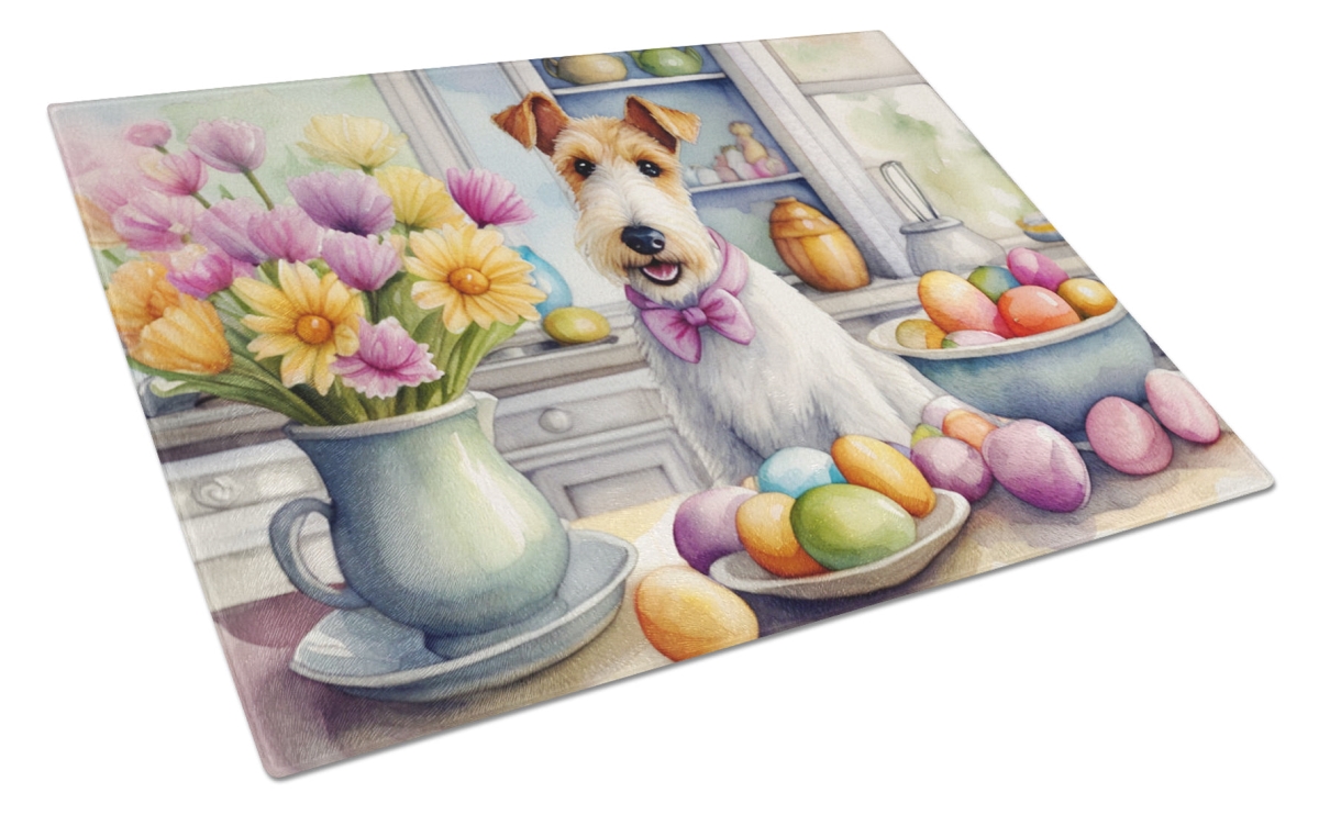 15 x 12 in. Decorating Easter Fox Terrier Glass Cutting Board
