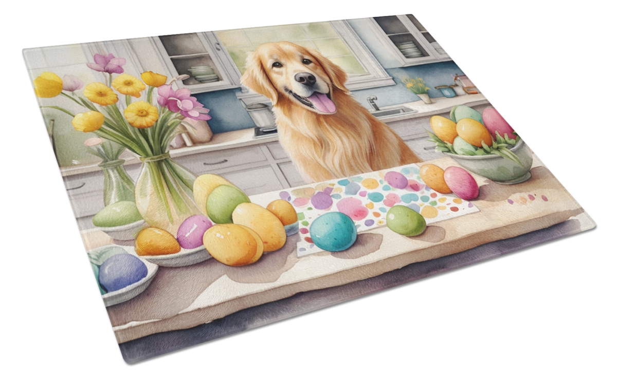 15 x 12 in. Decorating Easter Golden Retriever Glass Cutting Board