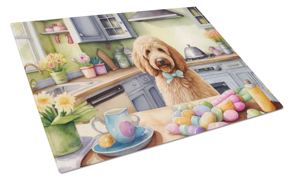 15 x 12 in. Decorating Easter Goldendoodle Glass Cutting Board