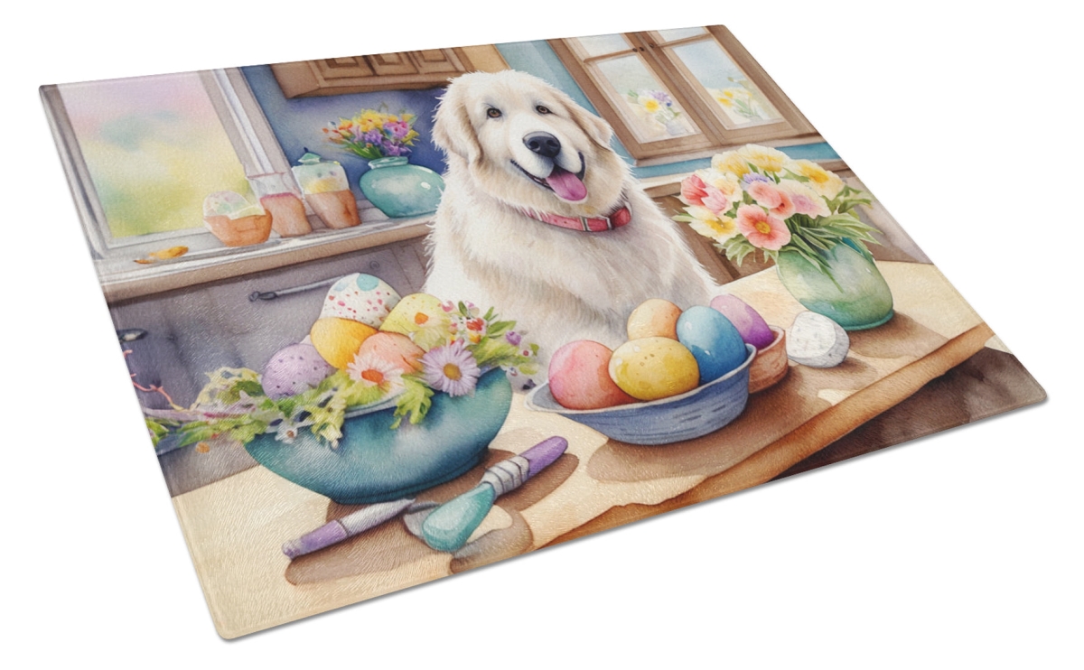 15 x 12 in. Decorating Easter Great Pyrenees Glass Cutting Board