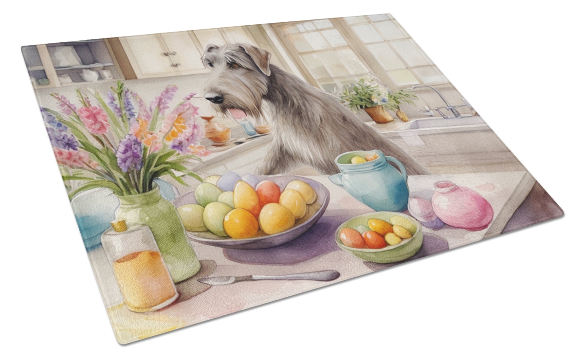 15 x 12 in. Decorating Easter Irish Wolfhound Glass Cutting Board