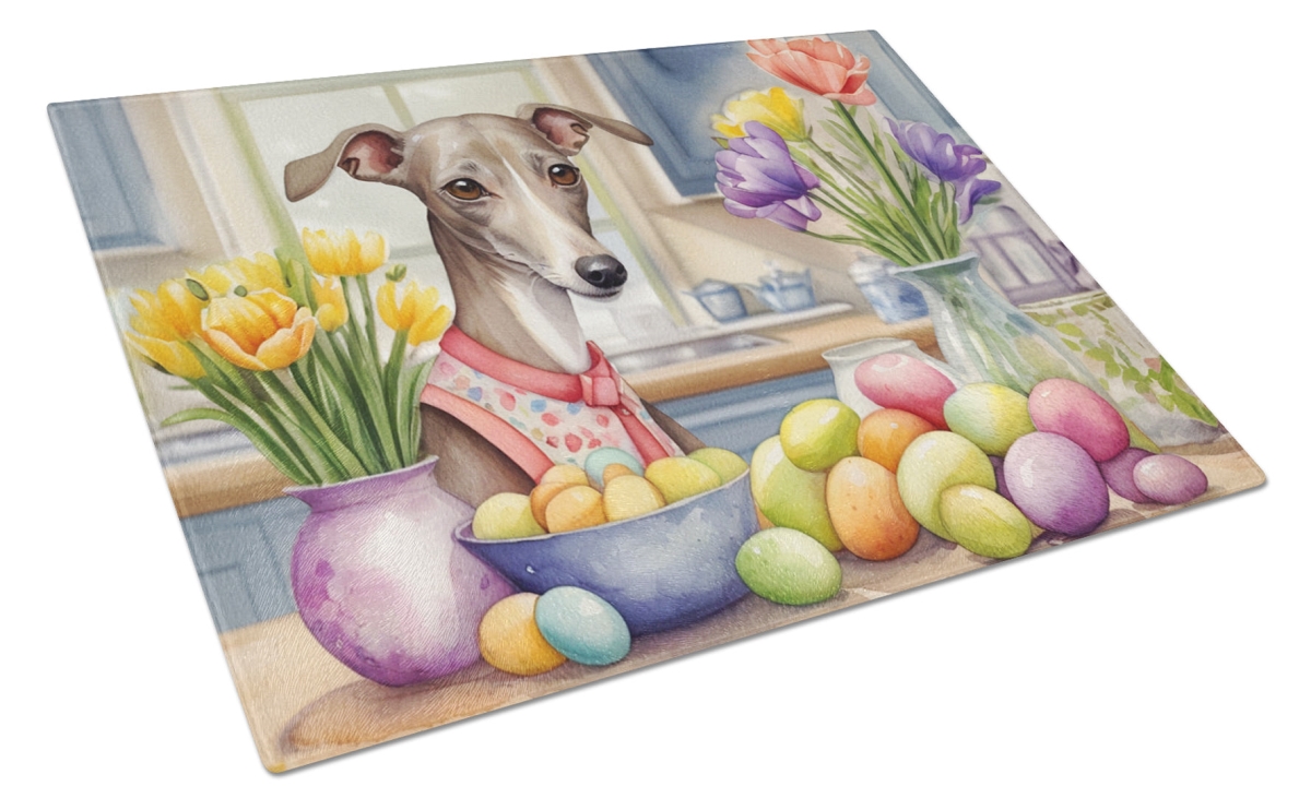 15 x 12 in. Decorating Easter Italian Greyhound Glass Cutting Board