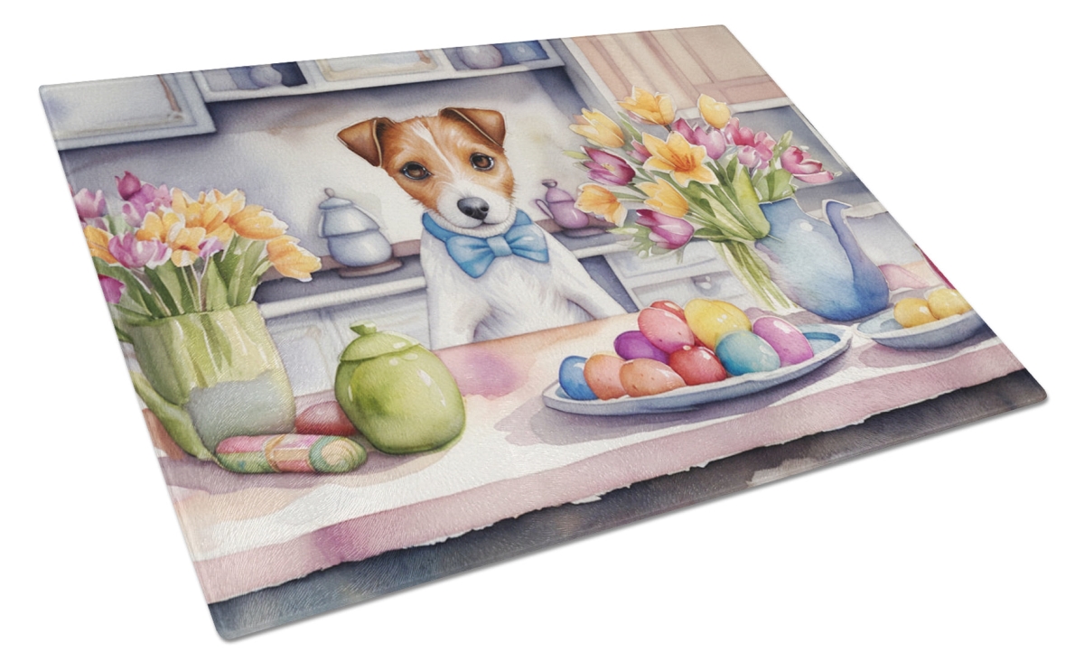15 x 12 in. Decorating Easter Jack Russell Terrier Glass Cutting Board
